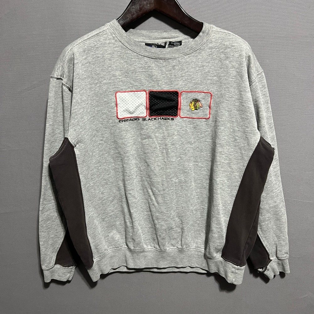 NHL Chicago Blackhawks‎ Blueline Crewneck Sweatshirt Gray Men Large Hockey Logo